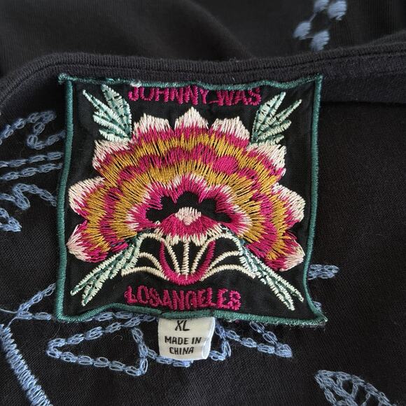 Johnny Was Lyra Tiered Black Cotton Blue Floral Embroidered Dress XL - Picture 6 of 6